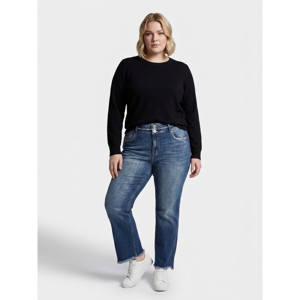 KanCan High Rise Double Button Raw Hem Wide Leg Jeans Size 18 Stretch